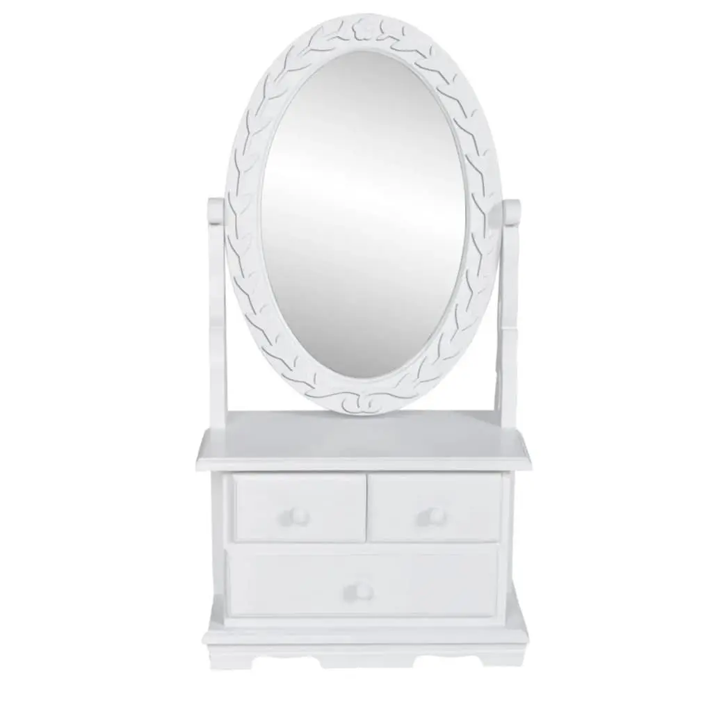 Dressing Table Vanity Makeup Table White MDF Oval Mirror 3 Drawers