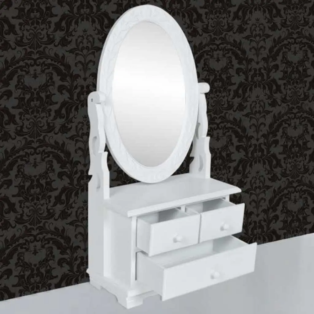 Dressing Table Vanity Makeup Table White MDF Oval Mirror 3 Drawers
