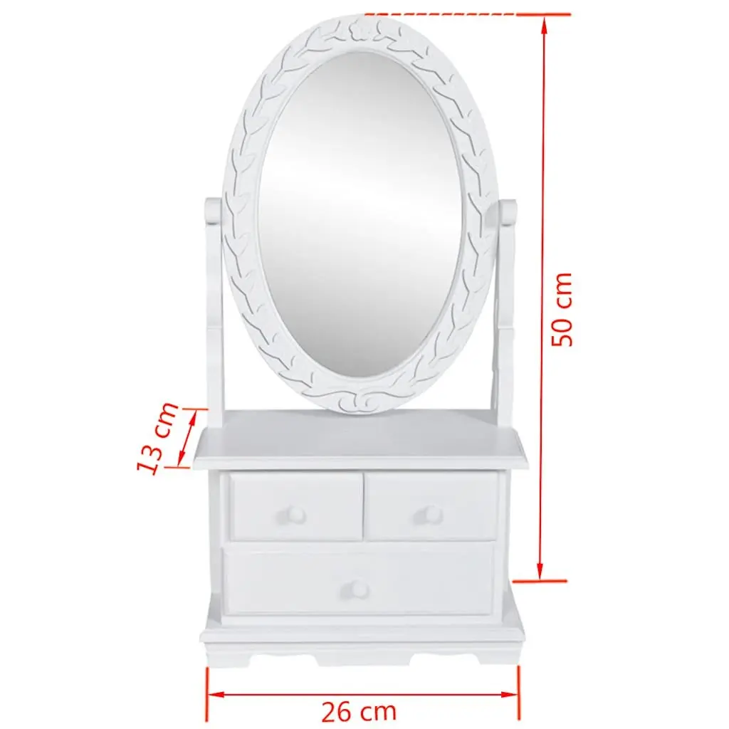 Dressing Table Vanity Makeup Table White MDF Oval Mirror 3 Drawers