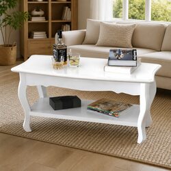 Elegant White Coffee Table with Open Shelves