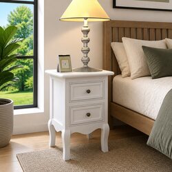 Set of 2 White Nightstands with Drawers for Bedrooms