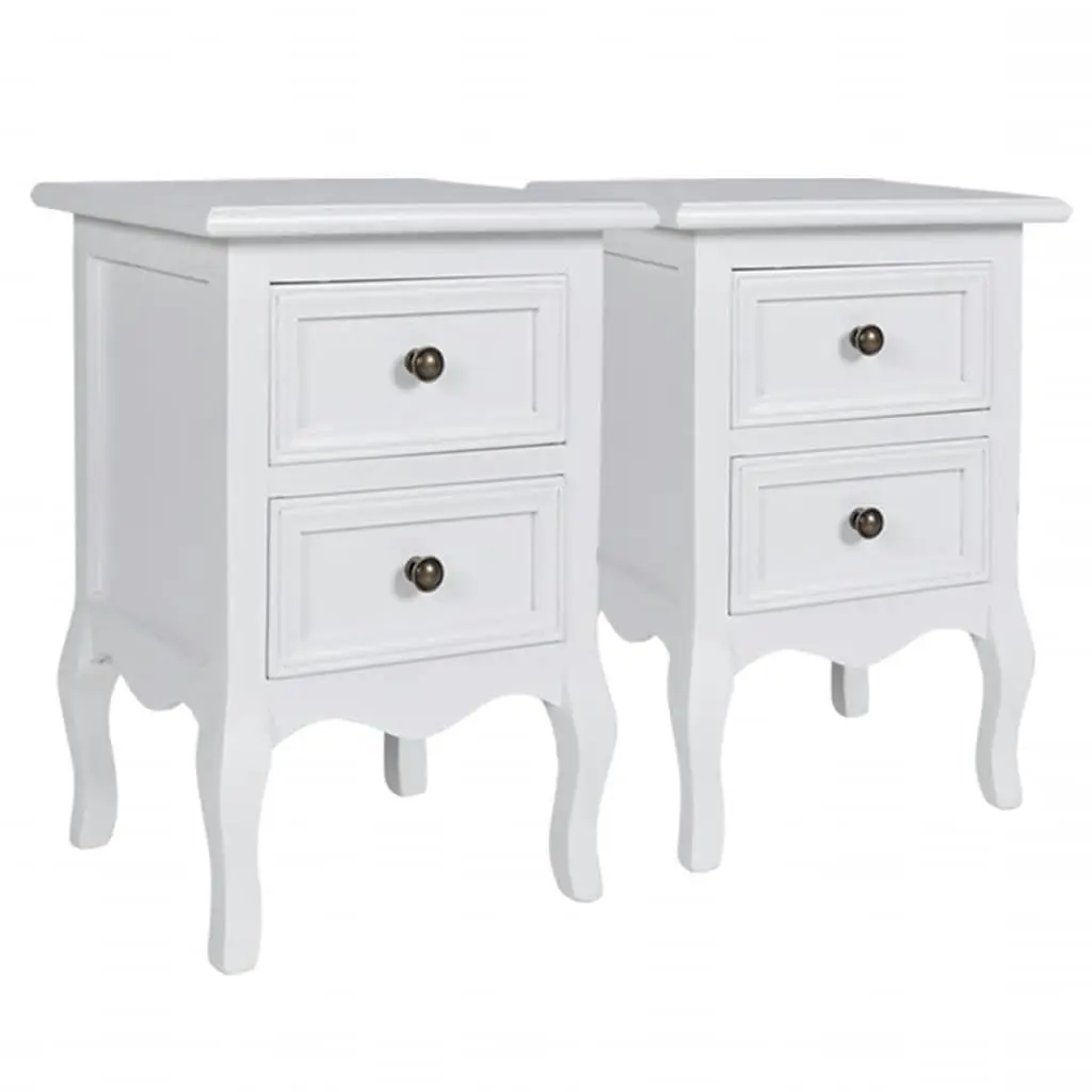Set of 2 White Nightstands with Drawers for Bedrooms
