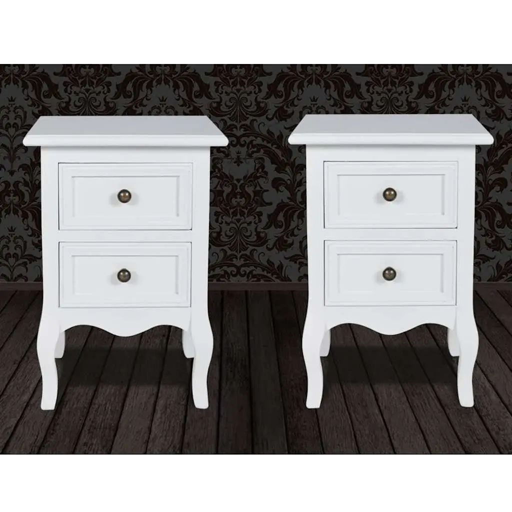 Set of 2 White Nightstands with Drawers for Bedrooms