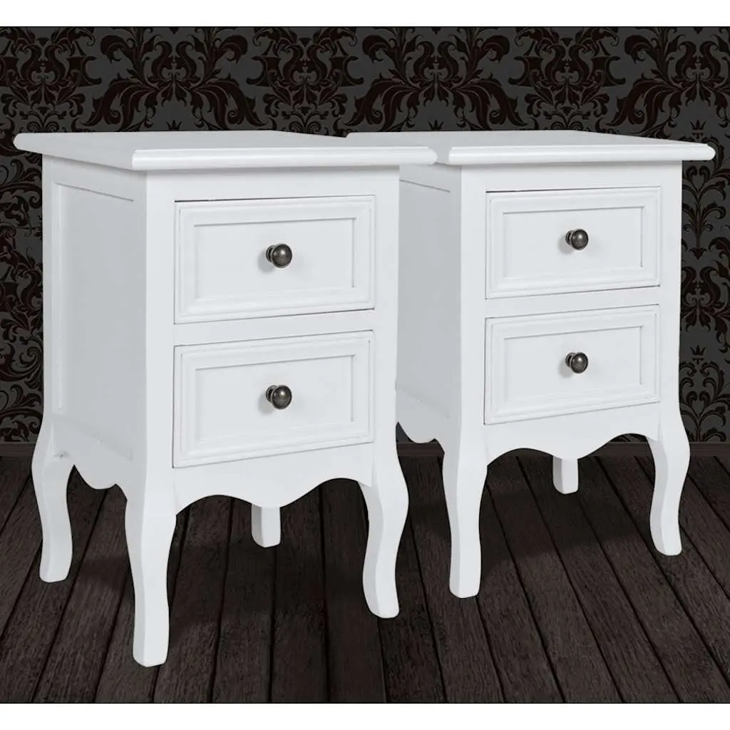 Set of 2 White Nightstands with Drawers for Bedrooms