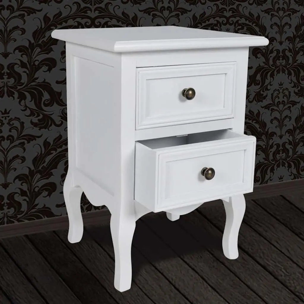 Set of 2 White Nightstands with Drawers for Bedrooms