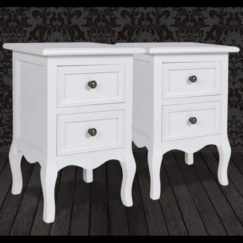 Set of 2 White Nightstands with Drawers for Bedrooms