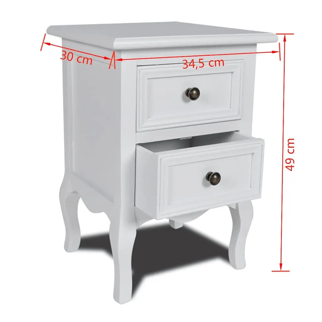 Set of 2 White Nightstands with Drawers for Bedrooms