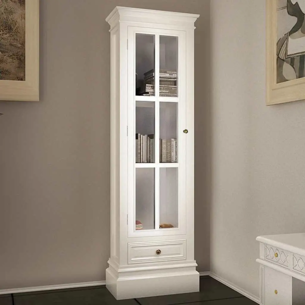 Wooden Bookcase Cabinet Distressed White 3 Shelves 1 Drawer MDF