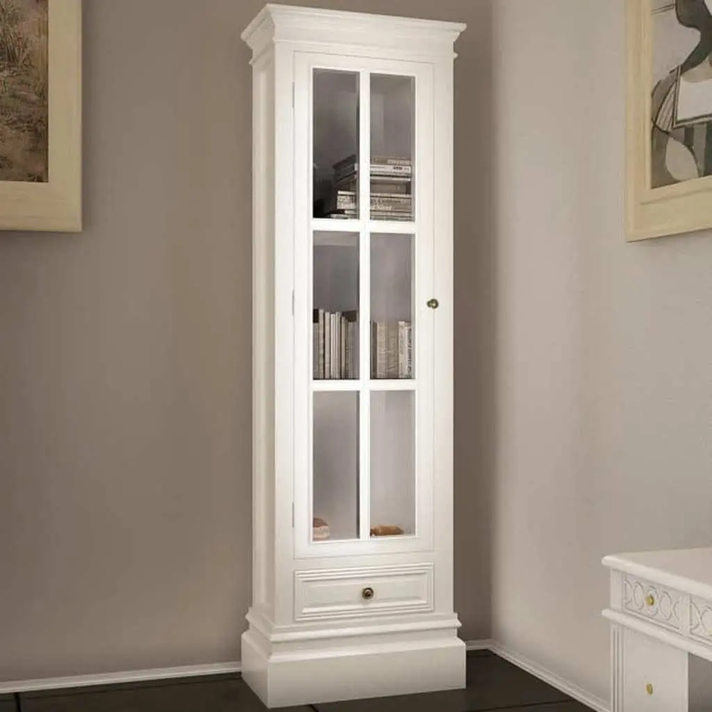Wooden Bookcase Cabinet Distressed White 3 Shelves 1 Drawer MDF