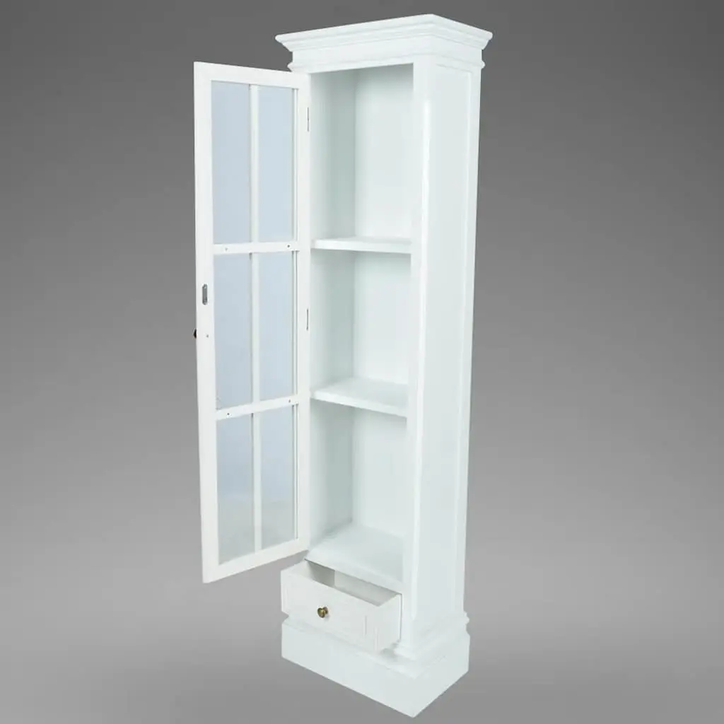 Wooden Bookcase Cabinet Distressed White 3 Shelves 1 Drawer MDF