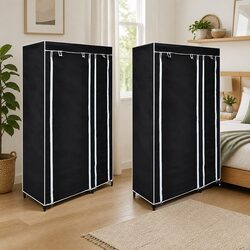 2-Piece Portable Folding Wardrobe in Black Fabric