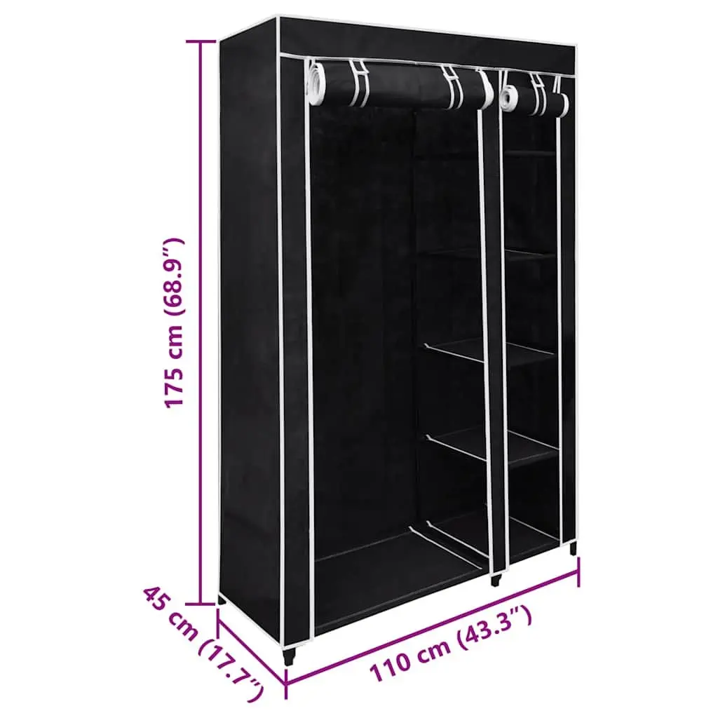 Folding Wardrobe Black Fabric Portable Storage Organizer 2 Piece
