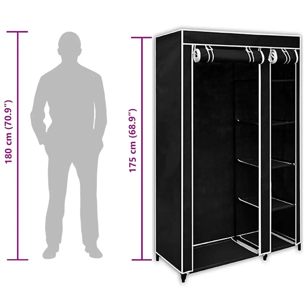 Folding Wardrobe Black Fabric Portable Storage Organizer 2 Piece