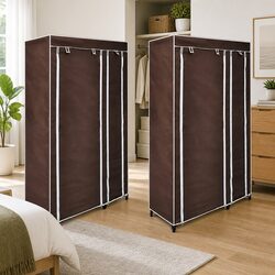 Comfortable Fabric Folding Wardrobes 2pcs Brown Storage