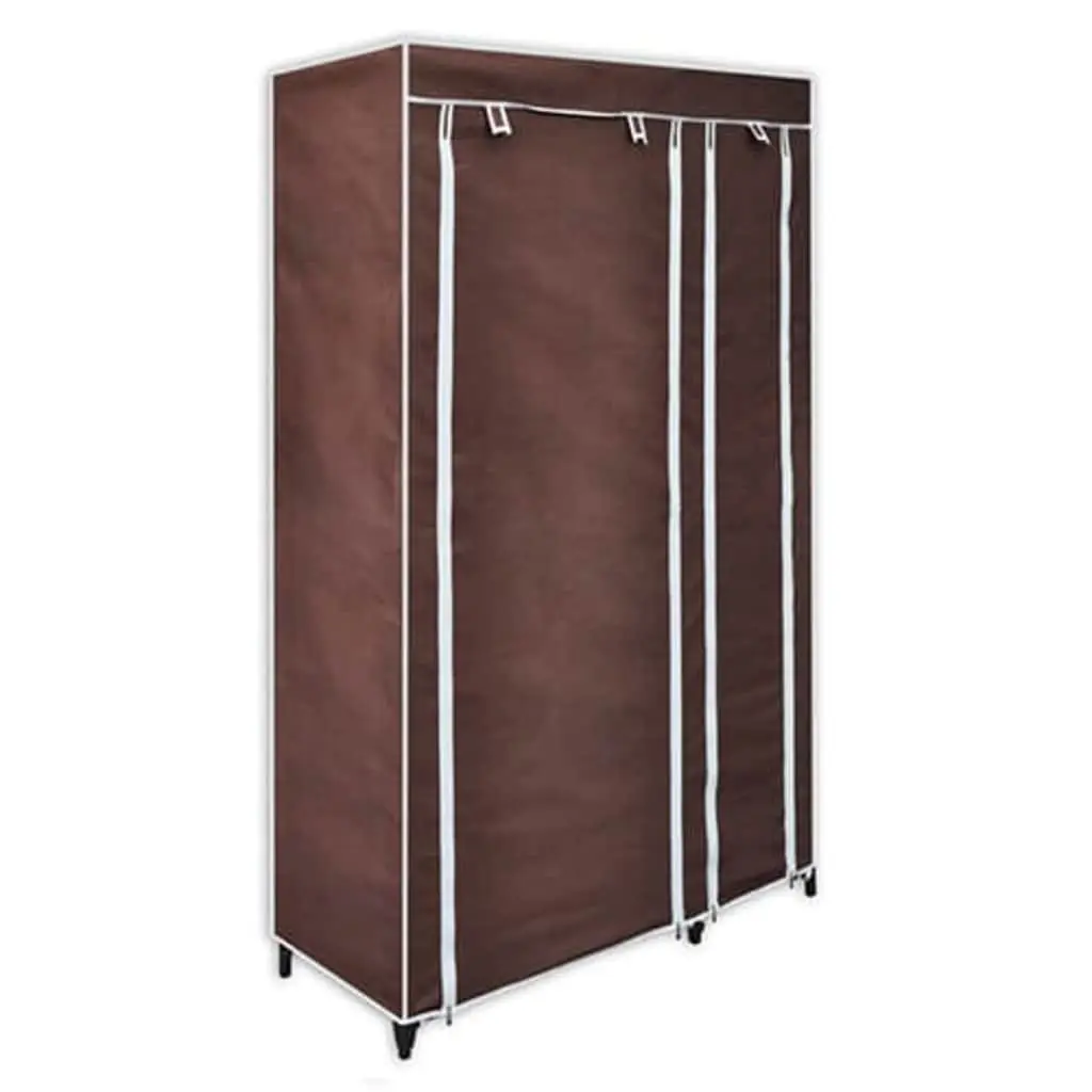 Fabric Folding Wardrobes Brown 2 Piece Portable Storage Closet Fleece Fabric Steel Frame