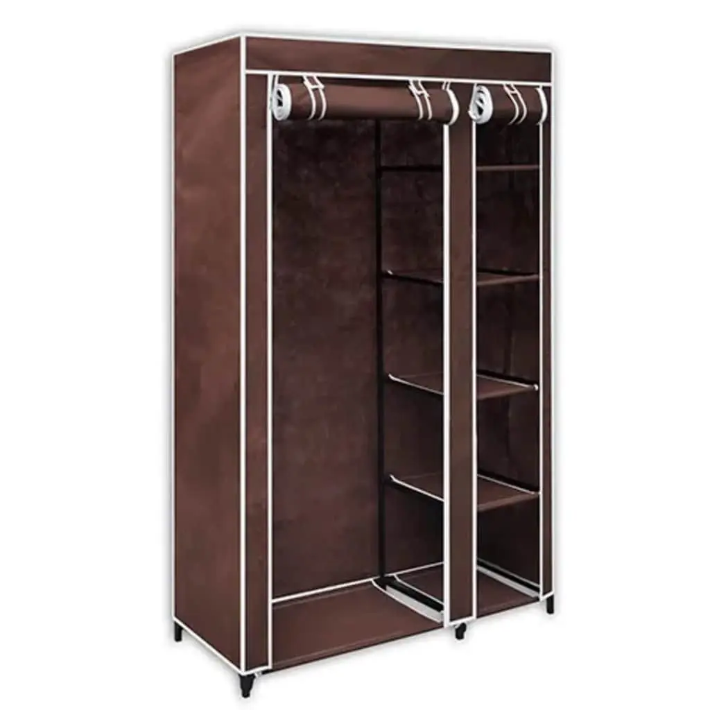 Fabric Folding Wardrobes Brown 2 Piece Portable Storage Closet Fleece Fabric Steel Frame