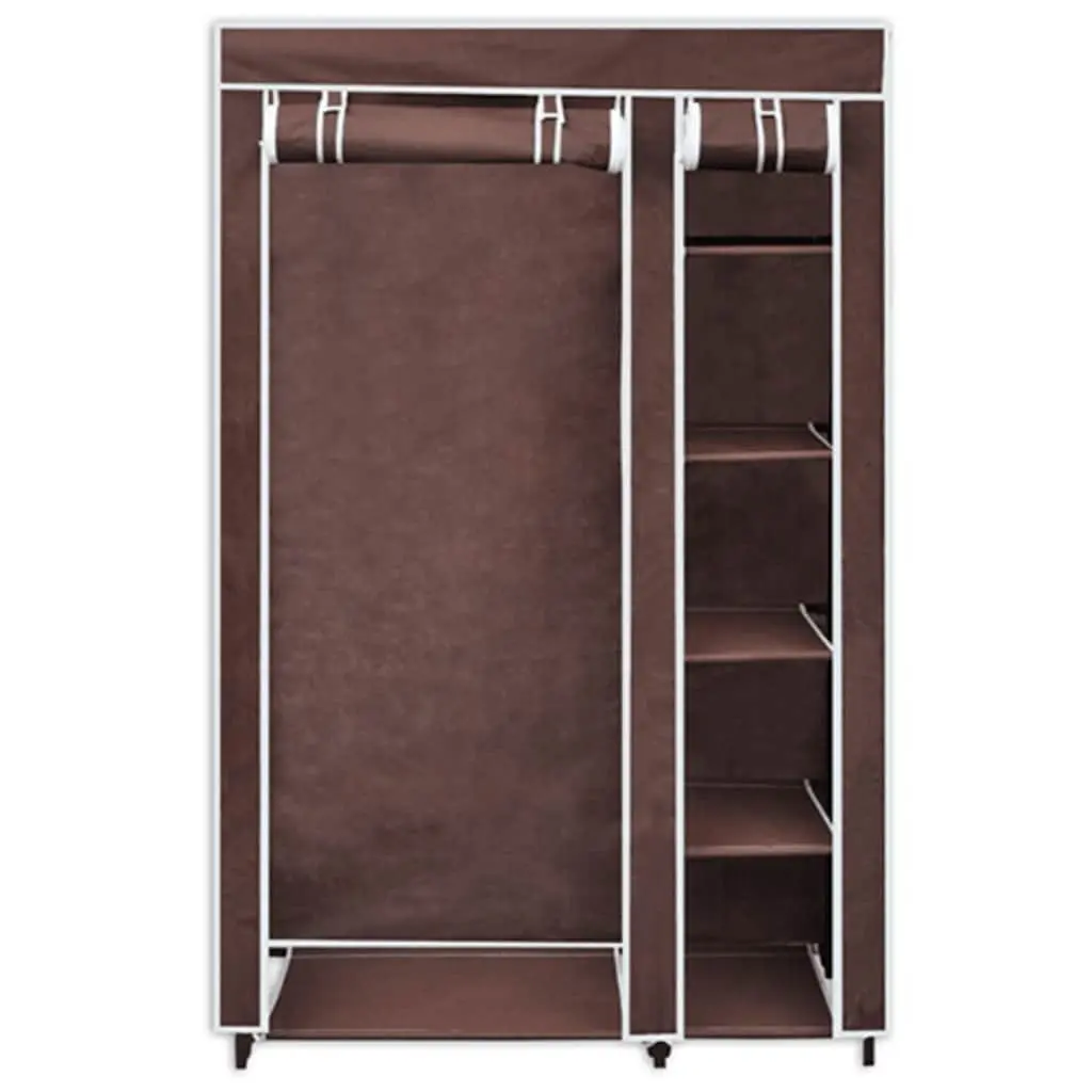 Fabric Folding Wardrobes Brown 2 Piece Portable Storage Closet Fleece Fabric Steel Frame