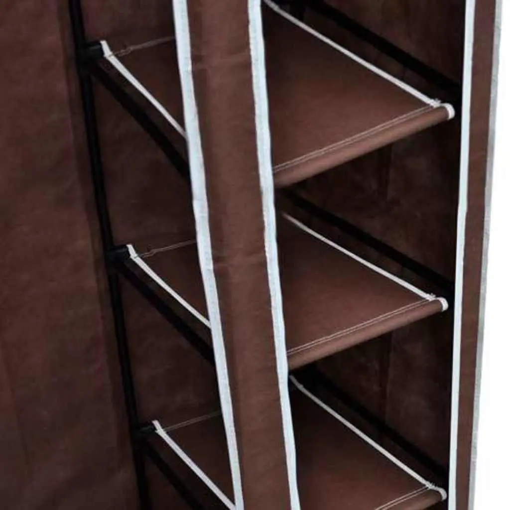 Fabric Folding Wardrobes Brown 2 Piece Portable Storage Closet Fleece Fabric Steel Frame
