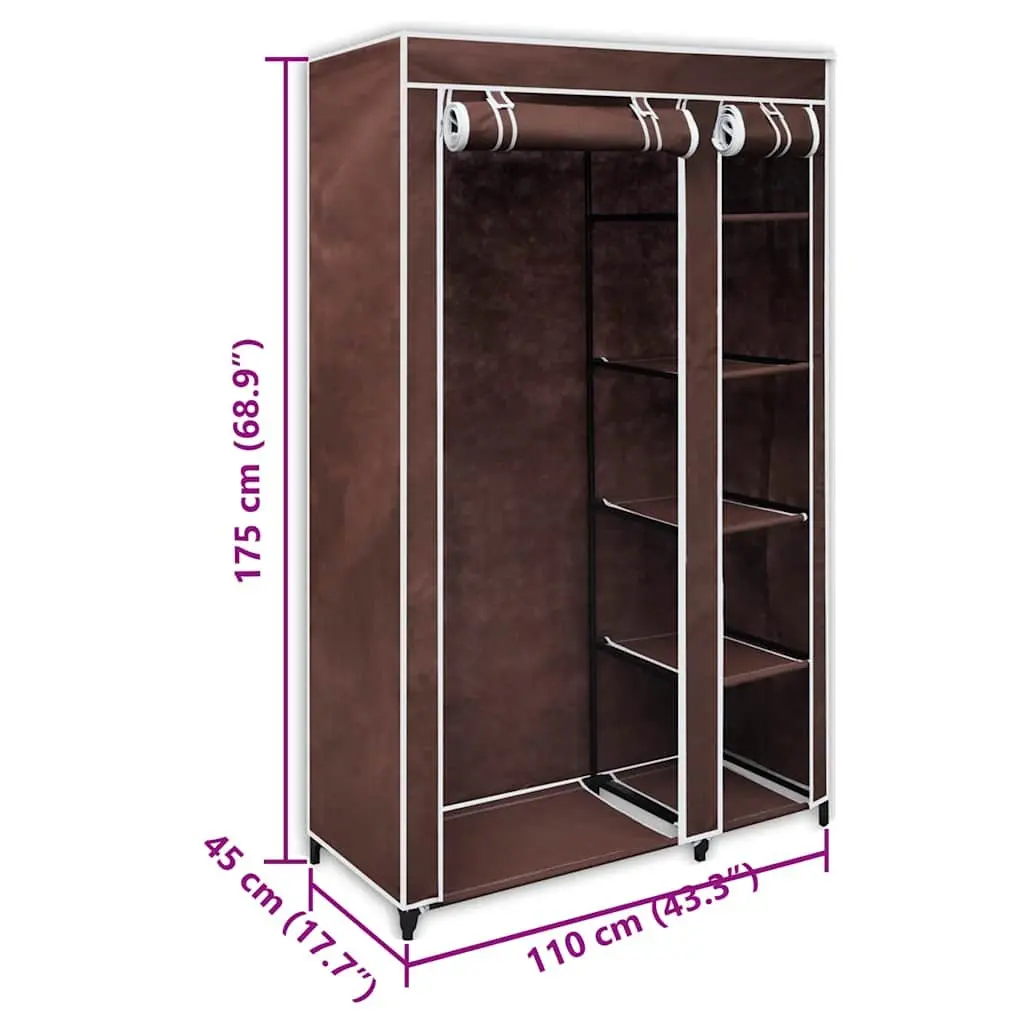 Fabric Folding Wardrobes Brown 2 Piece Portable Storage Closet Fleece Fabric Steel Frame
