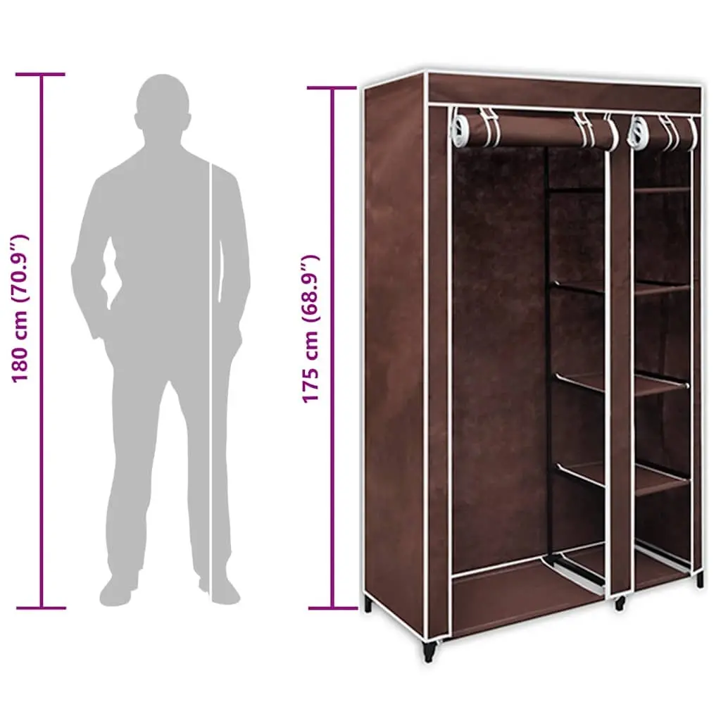 Fabric Folding Wardrobes Brown 2 Piece Portable Storage Closet Fleece Fabric Steel Frame