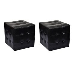 Cube Stools Black Footrest Seat Multipurpose Furniture Set Synthetic Leather