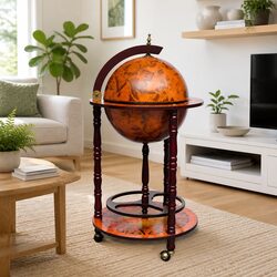 Elegant Wooden Globe Bar with Wheels for Wine Storage