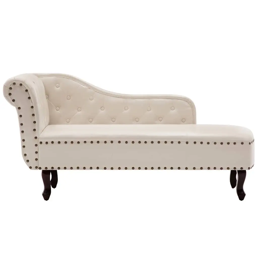 Chaise Longue Cream White Faux Leather Lounge Chair Solid Wood Legs
