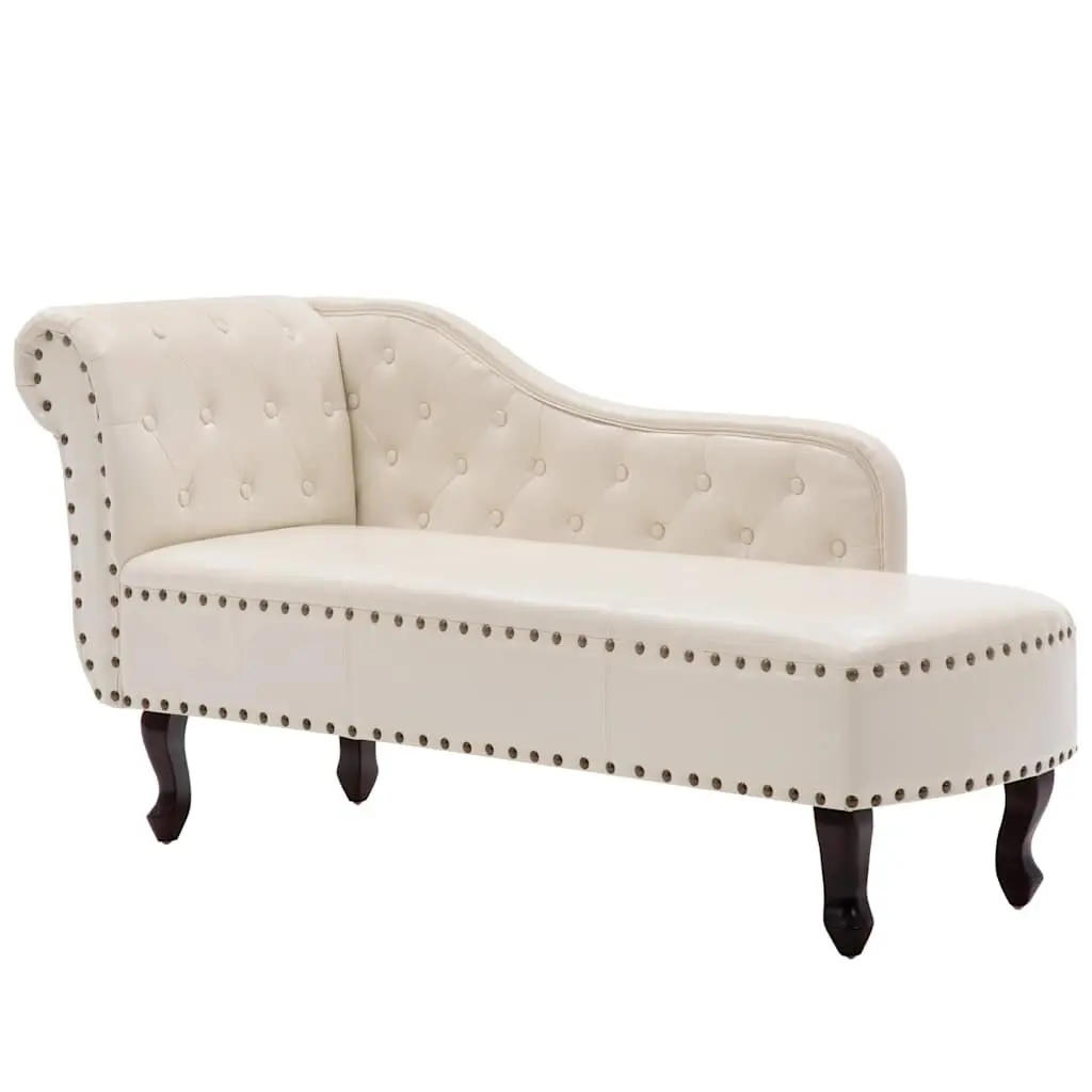 Chaise Longue Cream White Faux Leather Lounge Chair Solid Wood Legs