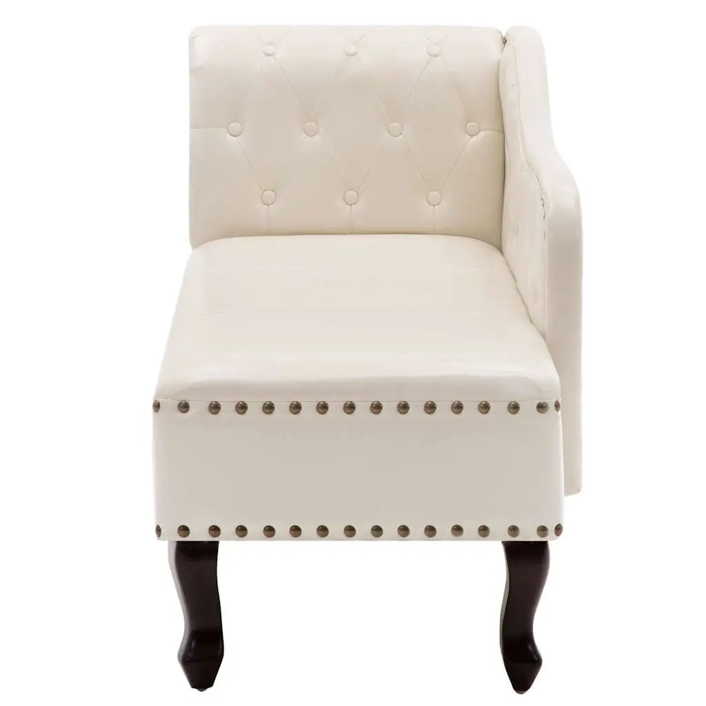 Chaise Longue Cream White Faux Leather Lounge Chair Solid Wood Legs