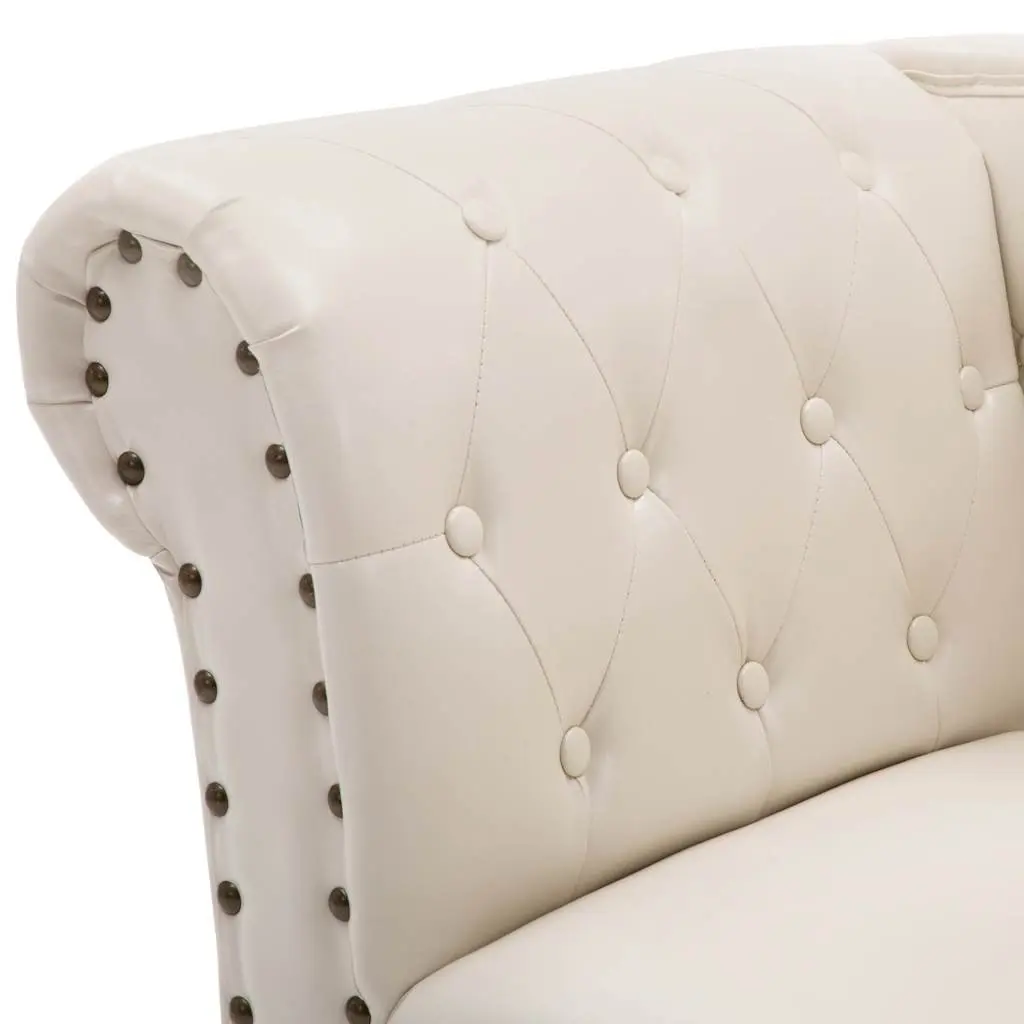 Chaise Longue Cream White Faux Leather Lounge Chair Solid Wood Legs