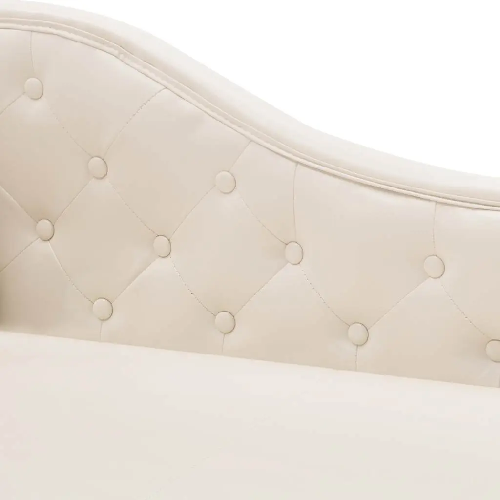Chaise Longue Cream White Faux Leather Lounge Chair Solid Wood Legs