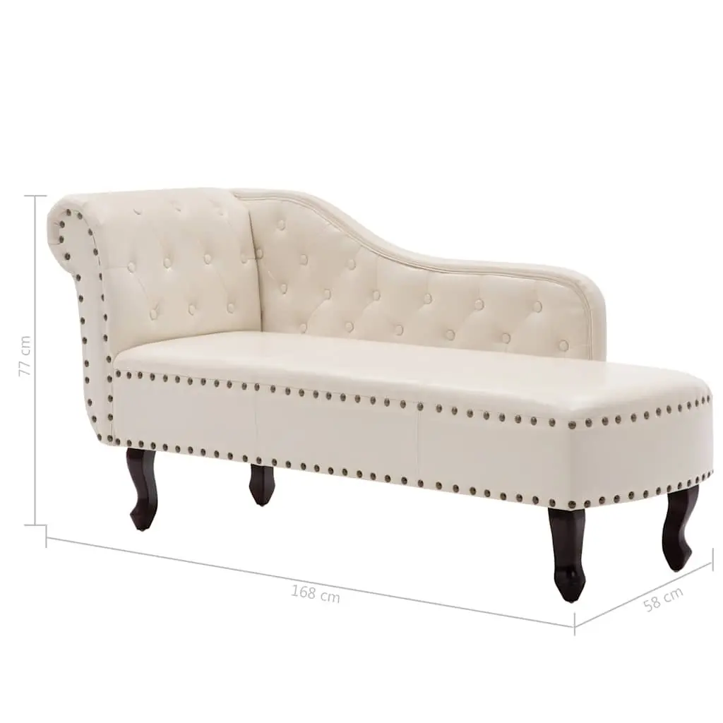 Chaise Longue Cream White Faux Leather Lounge Chair Solid Wood Legs