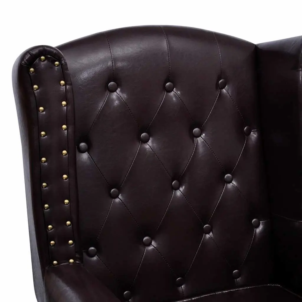 Chesterfield Armchair Dark Brown Faux Leather with Footstool