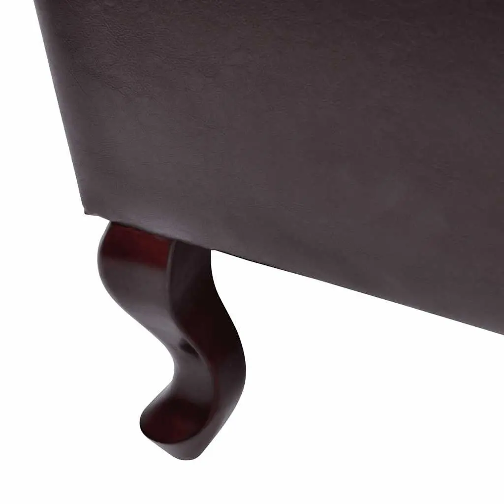 Chesterfield Armchair Dark Brown Faux Leather with Footstool