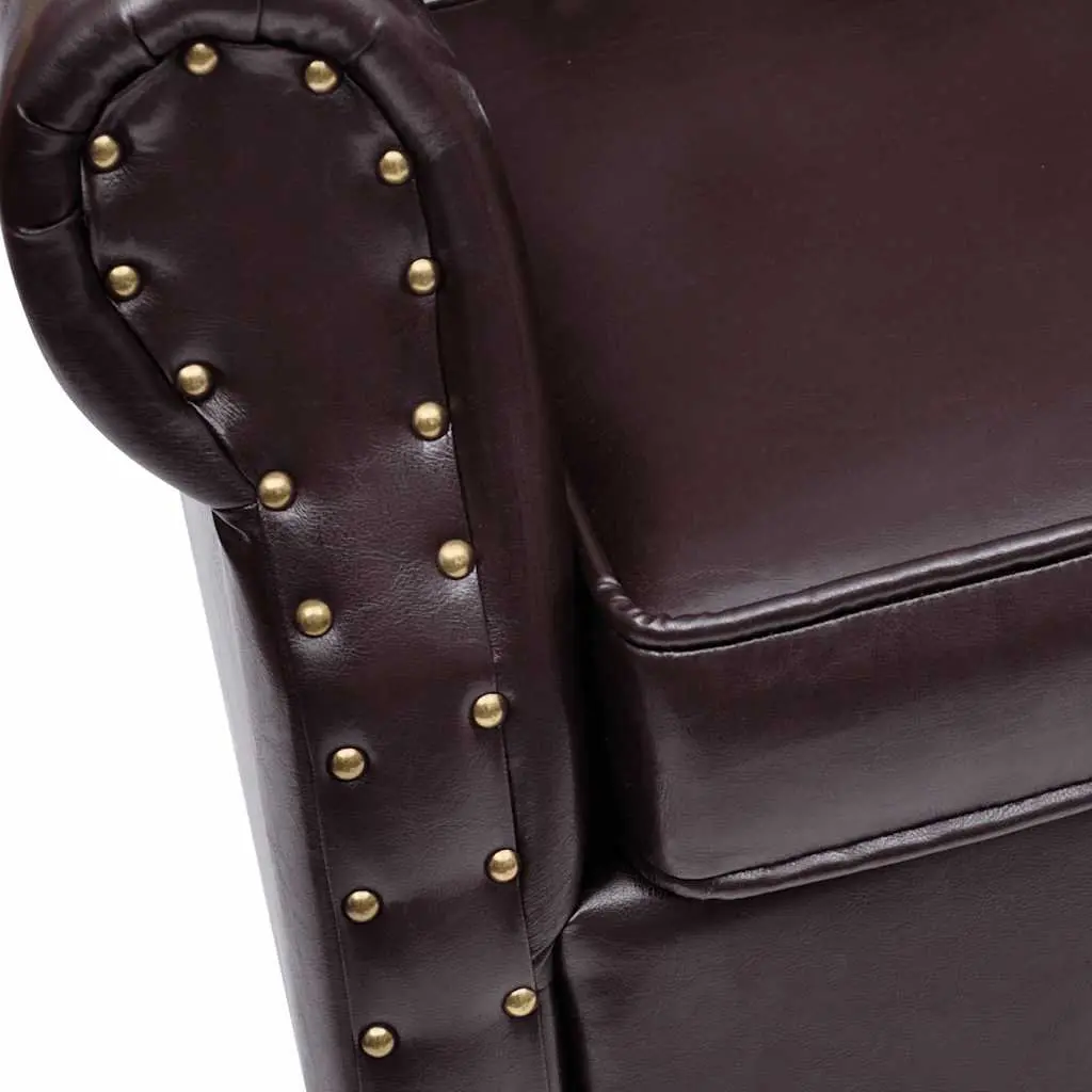 Chesterfield Armchair Dark Brown Faux Leather with Footstool