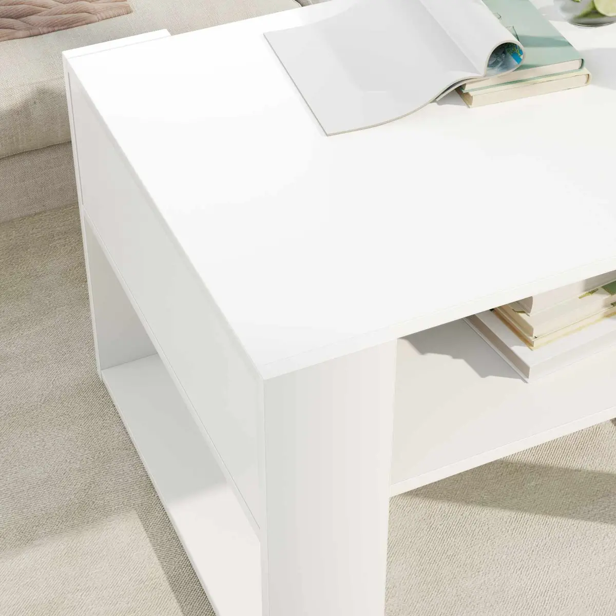 White Coffee Table with Storage for Living Rooms