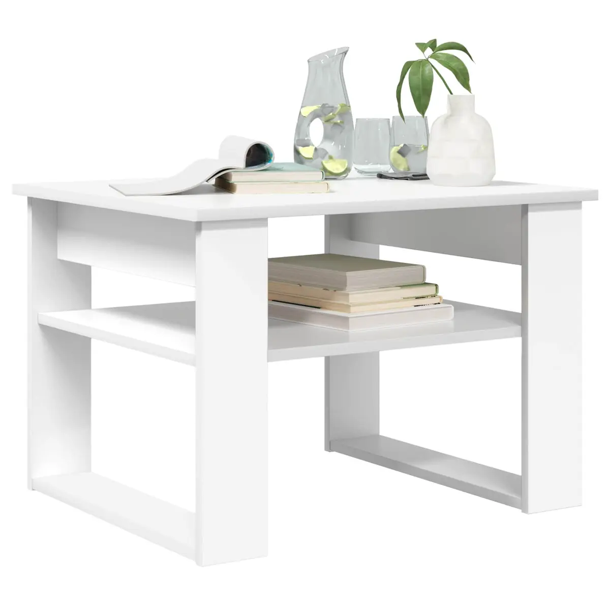 Coffee Table White Rectangular Modern Engineered Wood with Storage