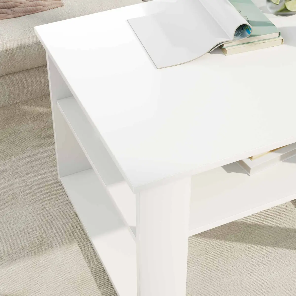 Coffee Table White Rectangular Modern Engineered Wood with Storage