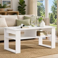 Stylish White Coffee Table with Storage Shelves 96x54x44cm