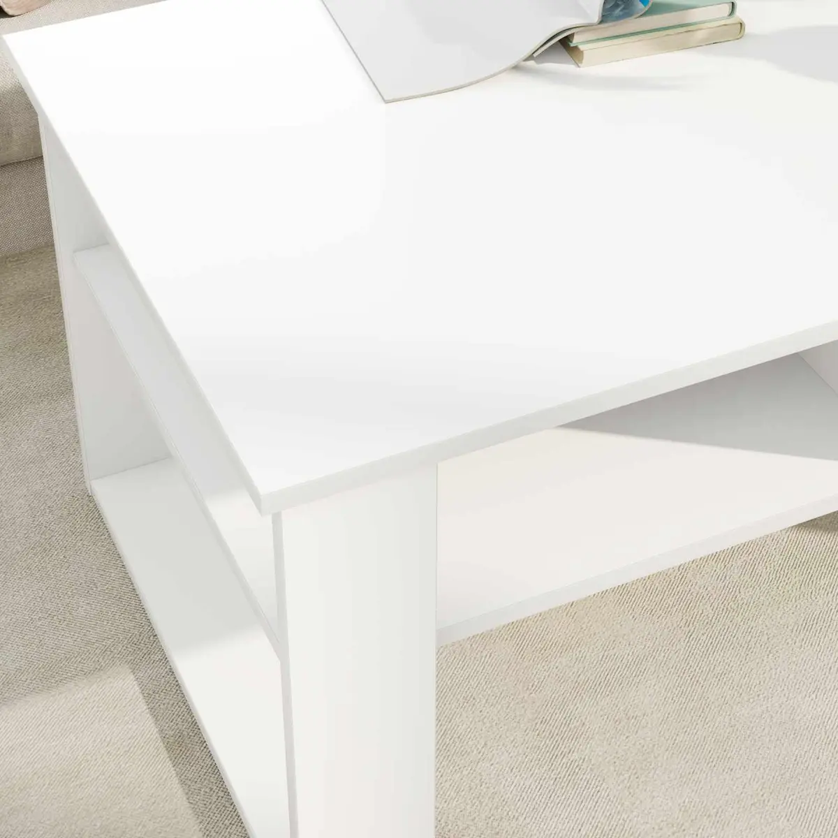 White Coffee Table with Storage Shelves 96x54x44cm