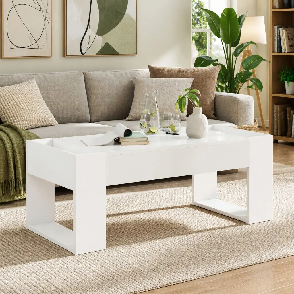 Coffee Table White Rectangular Modern Lounge Accent Table Engineered Wood 110cm