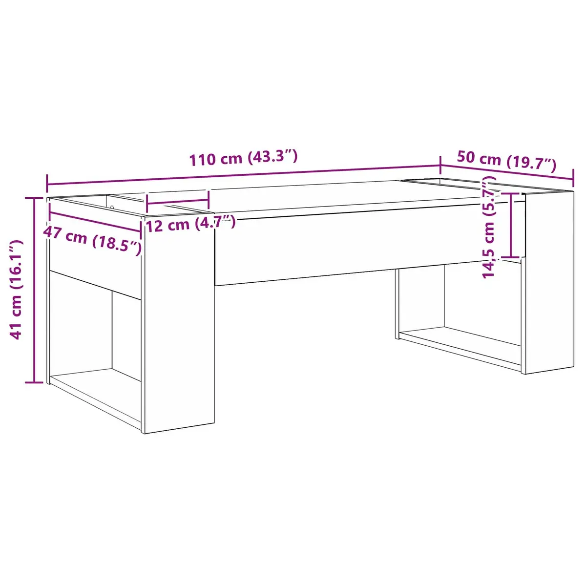 Coffee Table White Rectangular Modern Lounge Accent Table Engineered Wood 110cm