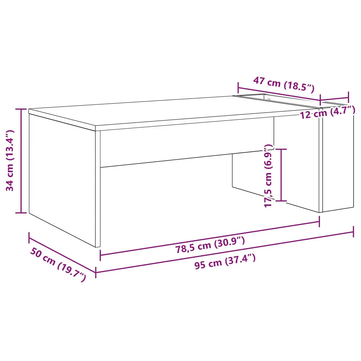 White Coffee Table Rectangular Modern Living Room Accent Furniture 95x50x34cm