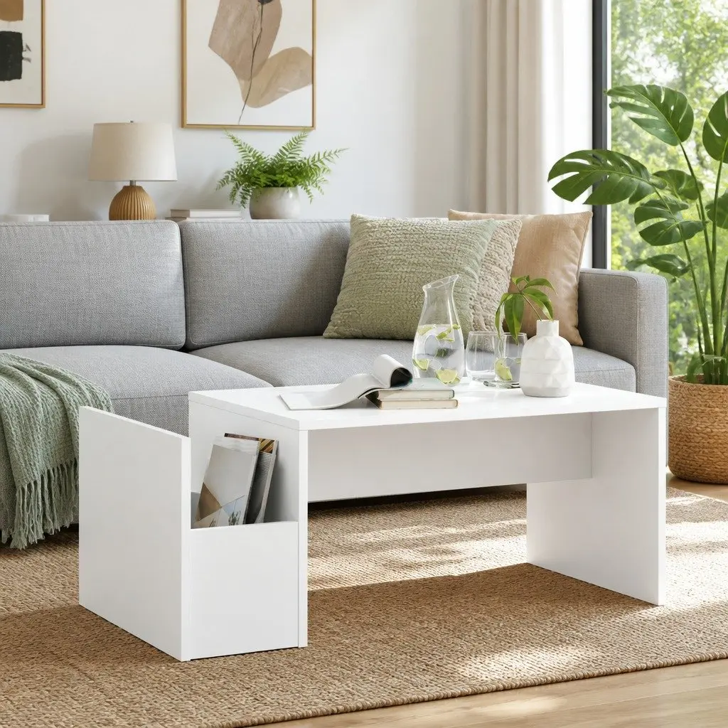 Coffee Table White Rectangular Modern 90x45x35cm Engineered Wood