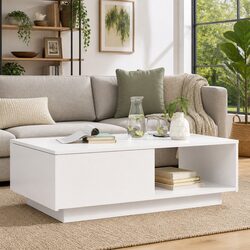 Elegant White Rectangular Coffee Table with Drawer