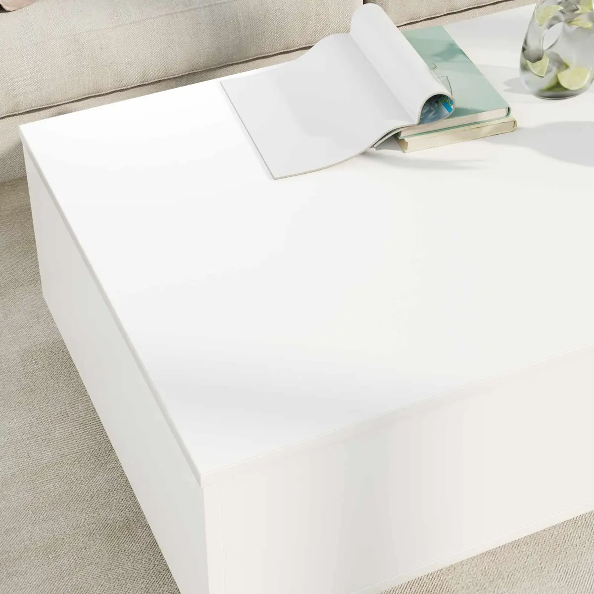 White Rectangular Coffee Table with Drawer