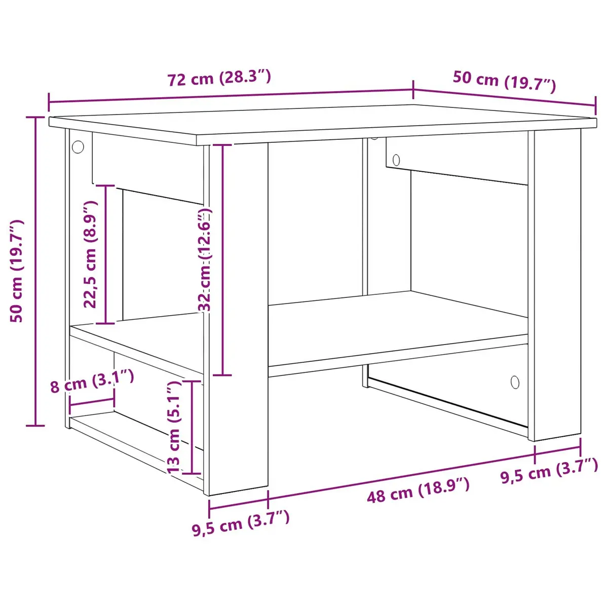 White Coffee Table 72x50x50cm for Living Room