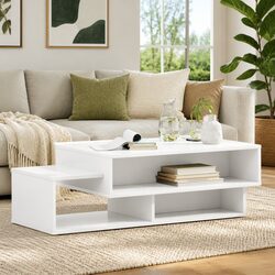 White Modern Coffee Table with Storage Shelves