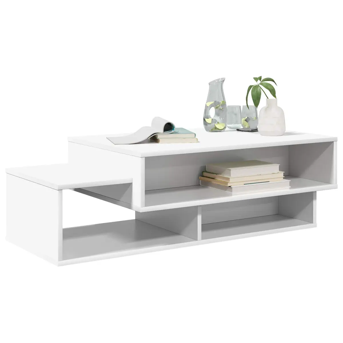 White Modern Coffee Table with Storage Shelves