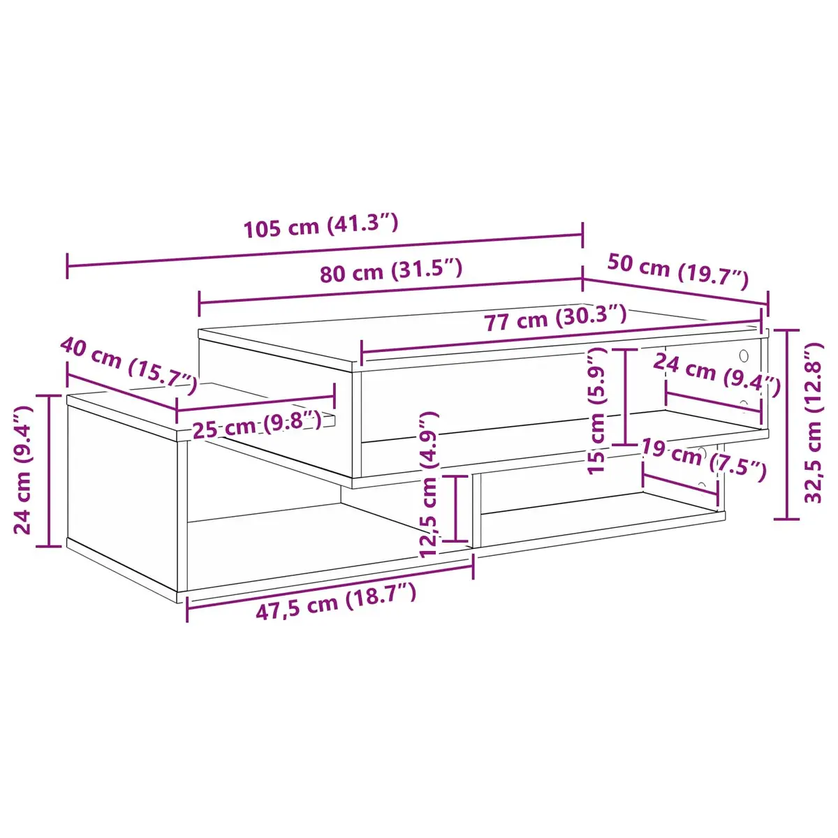 White Modern Coffee Table with Storage Shelves